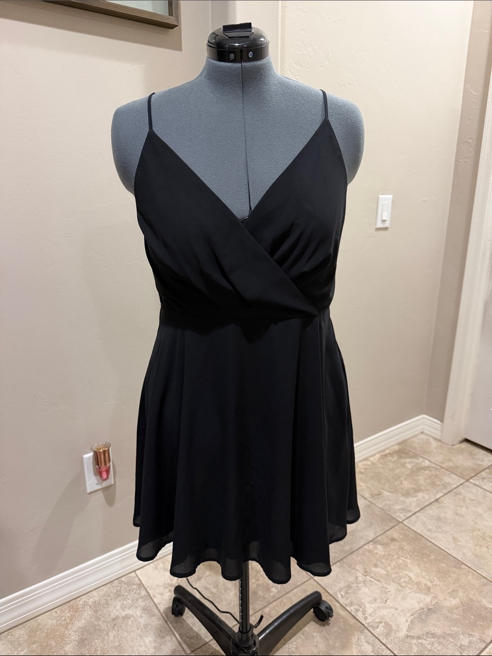 Express Black Chiffon Wrap-Front Spaghetti Strap Mini Dress